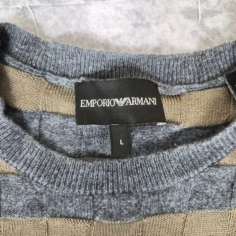Emporio Armani Virgin Wool Crew Neck Striped Sweater Mens L 52 Designer Luxury